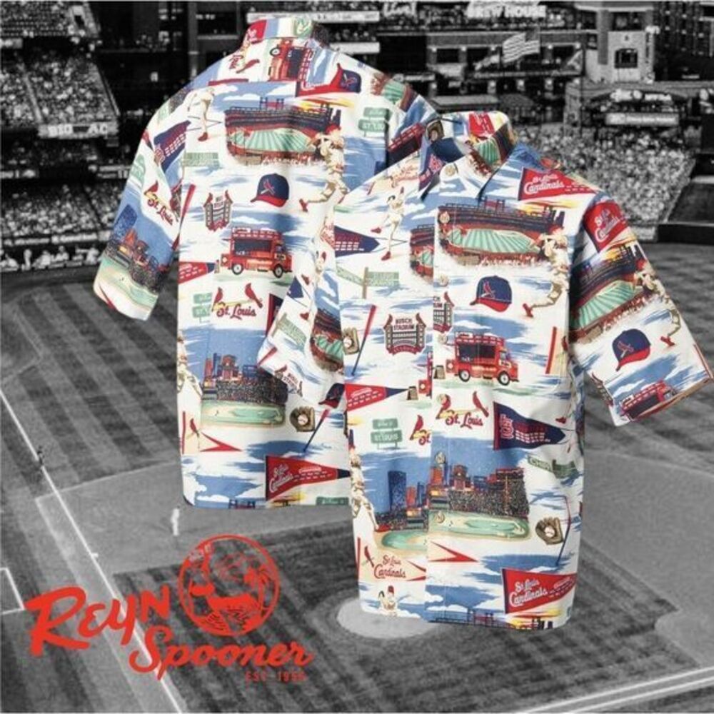 Reyn Spooner Mens MLB St Louis Cardinals Scenic Hawaiian Shirt AOP Multicolor XL